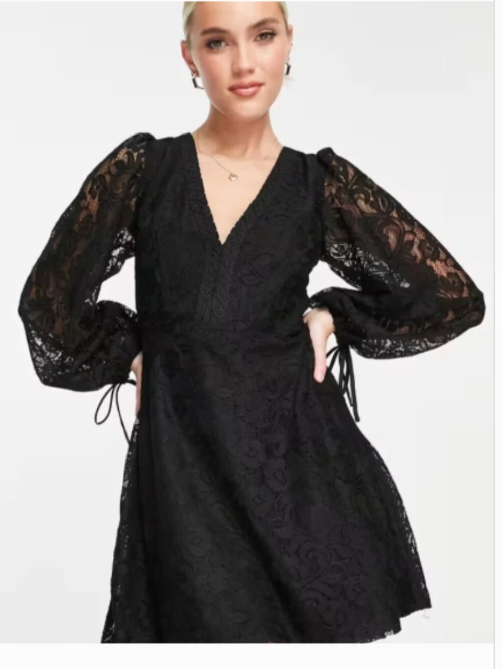 "Love Triangle" Black Lace Dress w/ Tie up back UK 16/US 12
